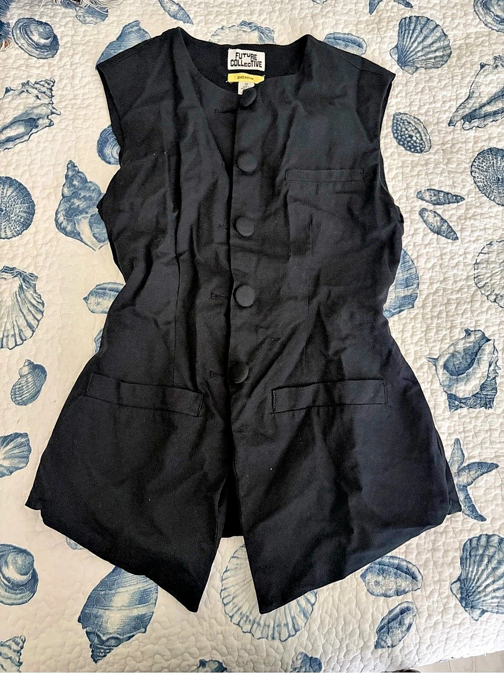 Future Collective with Jenee Naylor Sleeveless Button-Front Waistcoat Vest Black